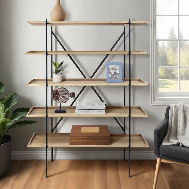 WOOD/METAL, 65"H 5-LAYERED SHELF, BROWN/BLACK KD