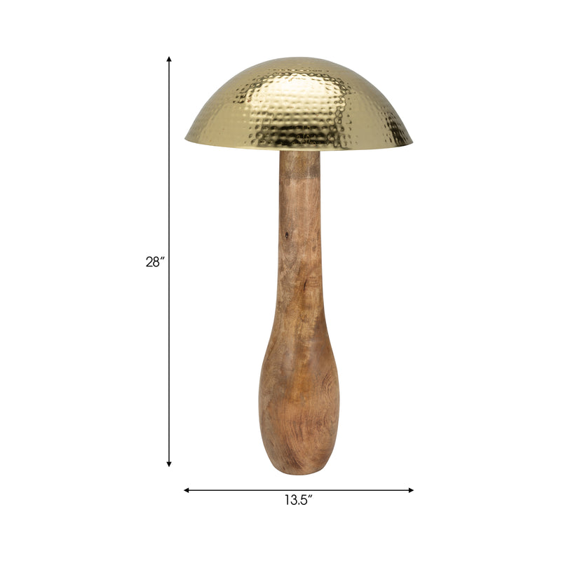 Metal, 28" Mushroom W/ Wood Base, Gold