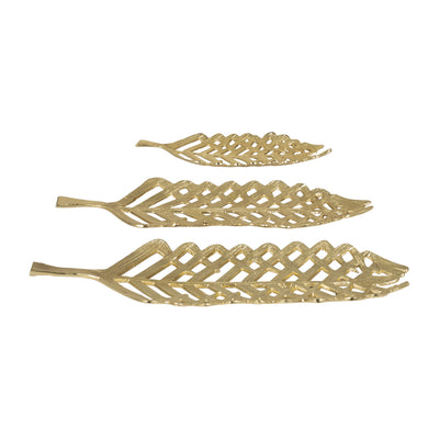 METAL, S/3 14/21/23"L OPEN CUT LEAF PLATE, GOLD