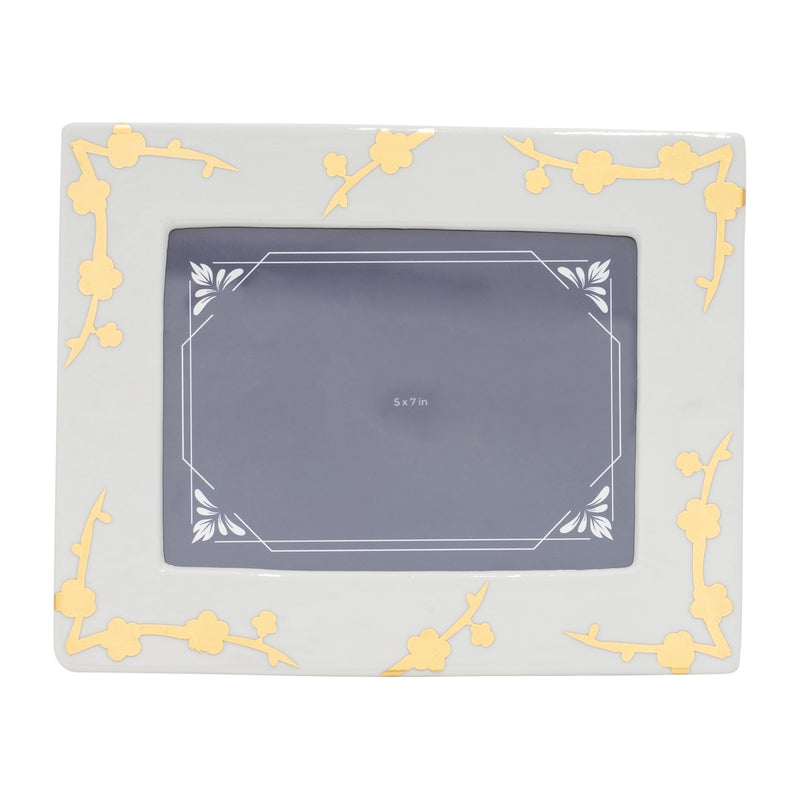 CER, 5X7 CHERRY BLOSSOM PHOTO FRAME, GOLD/WHITE