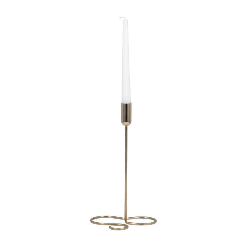 METAL, 11" SQUIGGLY BASE TAPER CANDLEHOLDER, GOLD