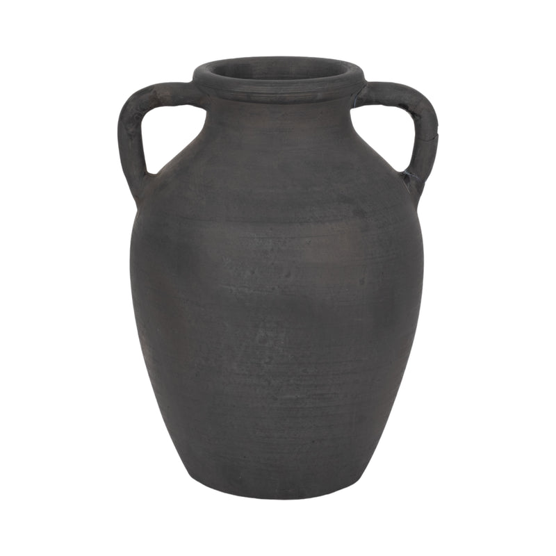 TERRACOTTA, 13" VASE WITH HANDLES, BLACK