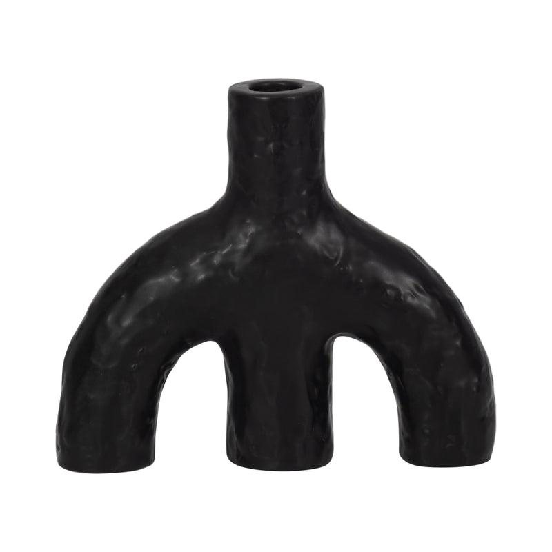 7" Volcano Texture Double Arched Taper Holder, Bla