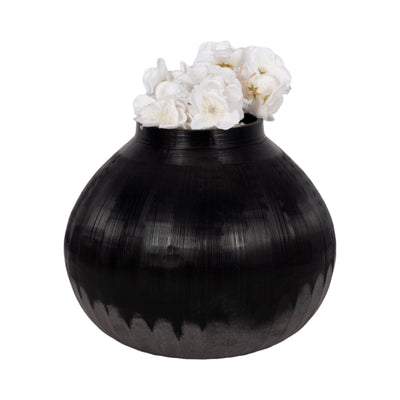 9" Etched Lines Rough Cut Bottom Vase, Black