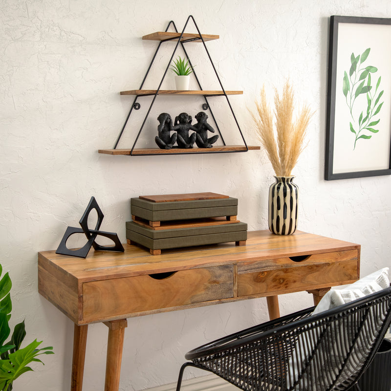 METAL/WOOD 20" TRIANGLE WALL SHELF, BROWN