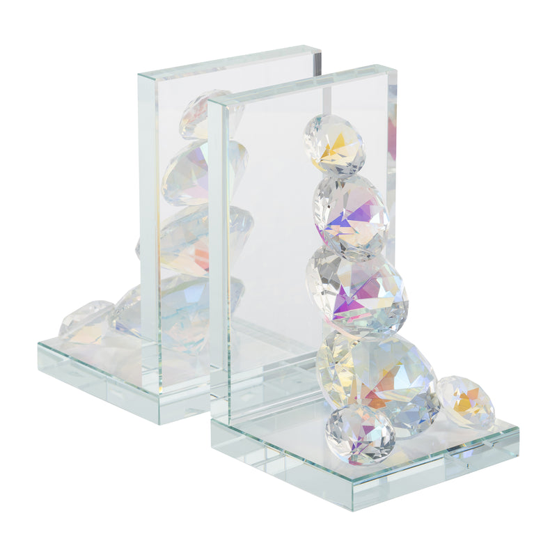 S/2 CRYSTAL DIAMOND BOOKENDS, RAINBOW