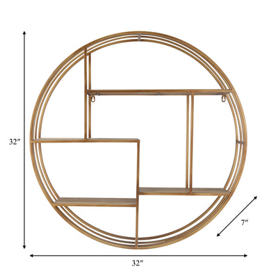 ROUND 31.5" WOOD / METAL WALLSHELF, BRONZE