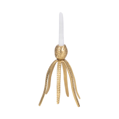 10" Octopus Taper Candle Holder, Gold