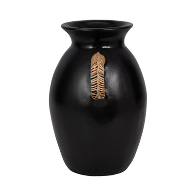 Terracotta, 12"h Eared Vase, Black