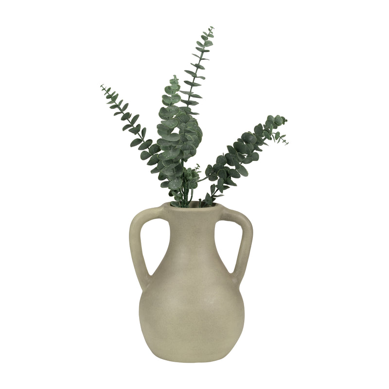 TERRACOTTA, 11" JUG VASE W/ HANDLES, SAGE GREEN