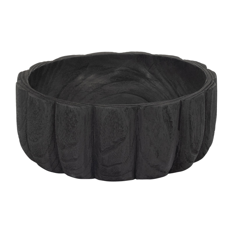 WOOD, 9" SCALLOPED BOWL, BLACK