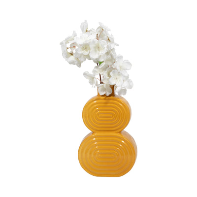 CER, 10" STACKED CIRCLES VASE, MUSTARD GOLD