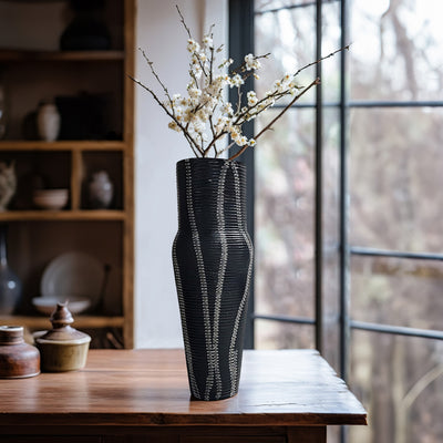 17" Percy Patterned Gray Metal Vase