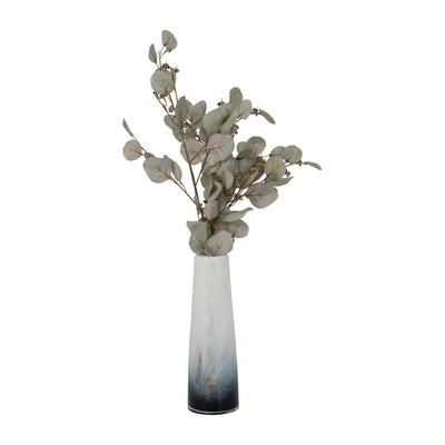 GLASS, 15" BLUE WATERS VASE, BLUE/WHITE