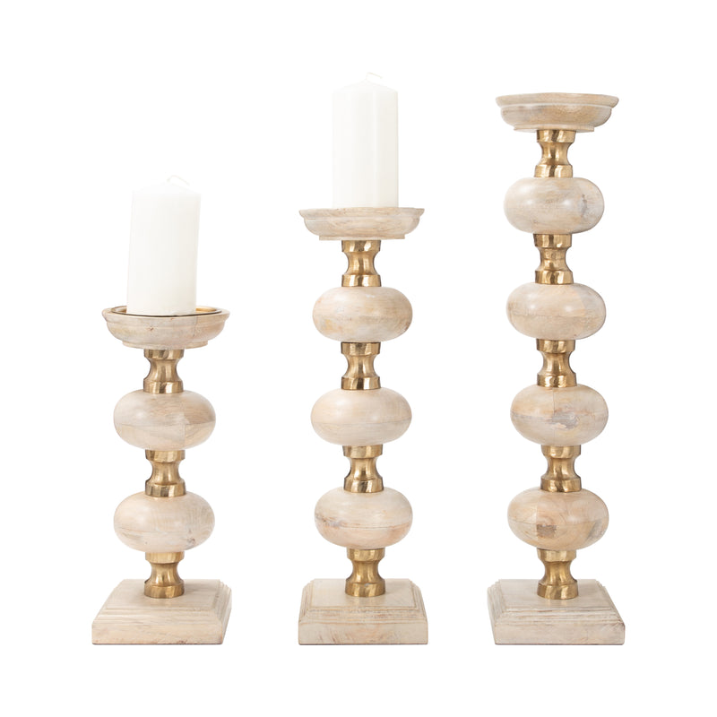 S/3 14/19/23" Sumpter Natural Wood Candle Sticks