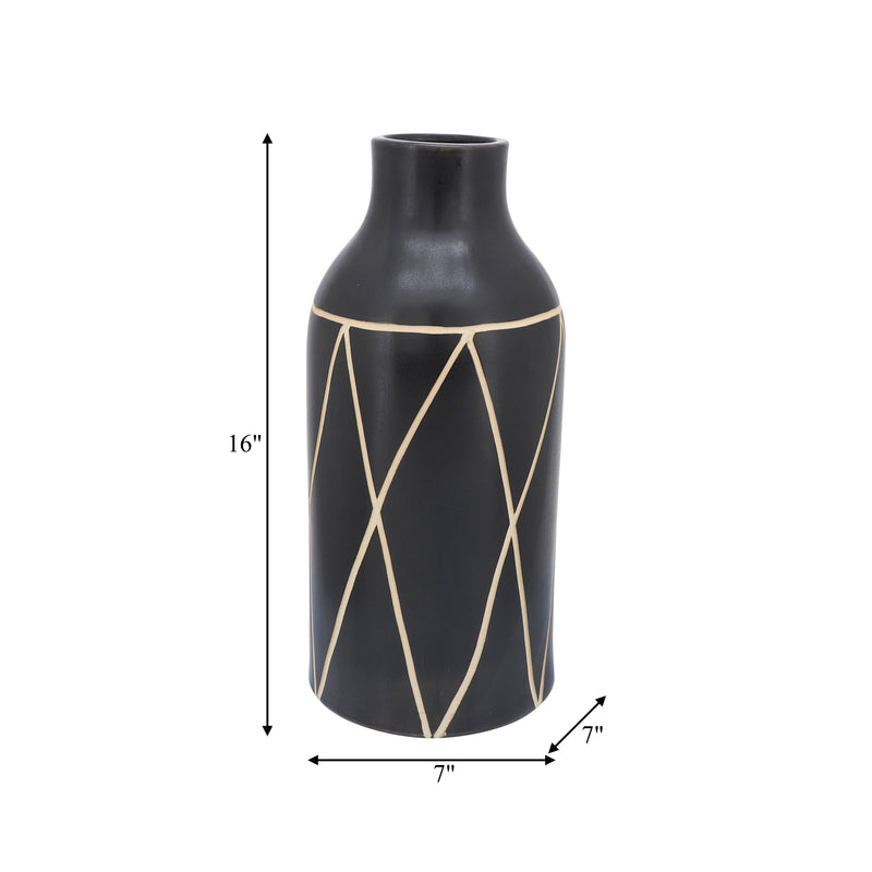 CER, 16"H TRIBAL VASE, BLACK