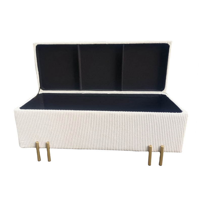 44" Pleated Bench W/ Legs, Cream