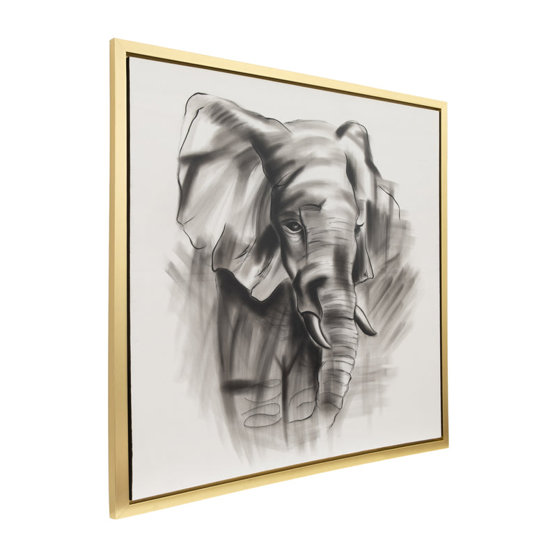 71X71, HAND PAINTED ELEPHANT BEAUTY, GRAY/WHT