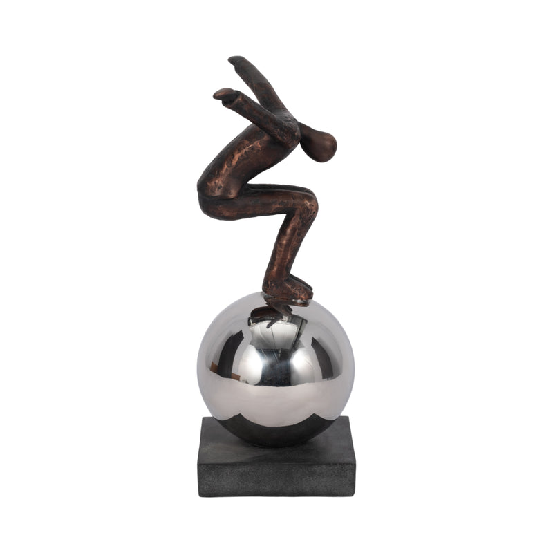 METAL 12" BALANCING MAN ON SPHERE, BRONZE