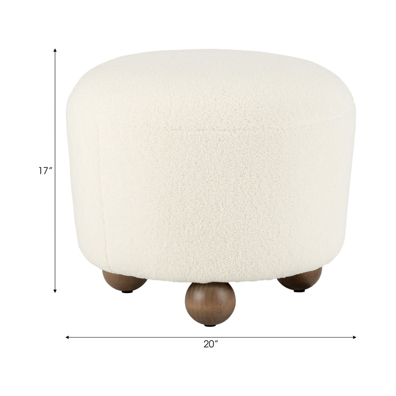 Round Ottoman W/ Ball Feet, Beige