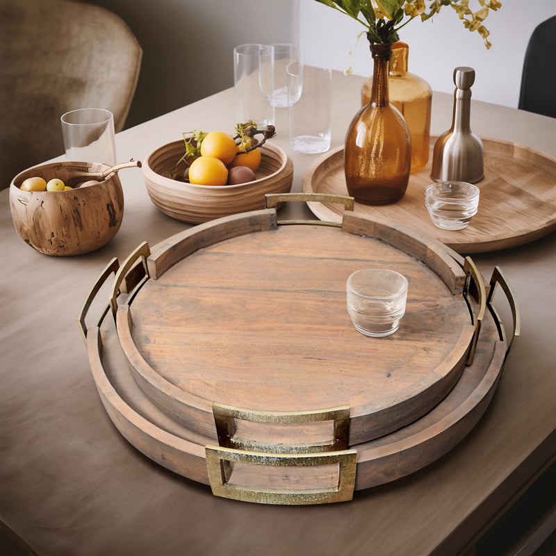 S/2 22/26" Maxwell Round Wood Trays, Natural