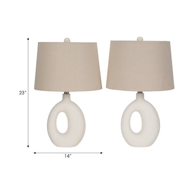 S/2 Ceramic 23" Open Cut Out Table Lamp, White/tan