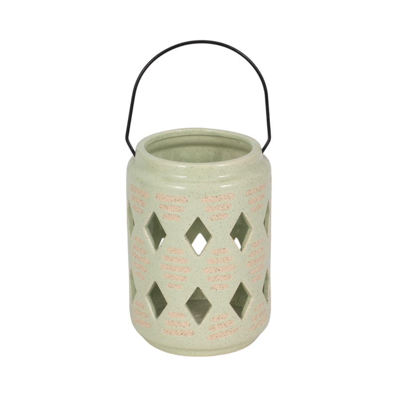 CER, 6"H DIAMOND CUT OUT LANTERN, CUCUMBER