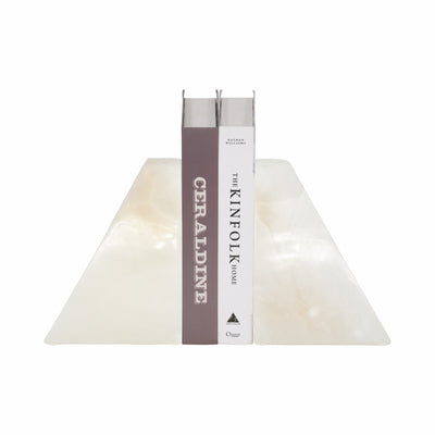 S/2 5" Alabaster Triangular Bookends, White