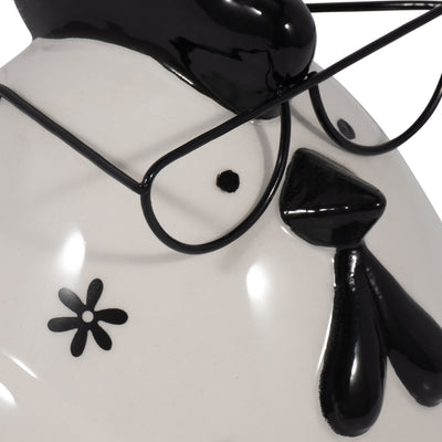 CER, 7" CHUBBY ROOSTER WITH GLASSES, BLACK/WHITE