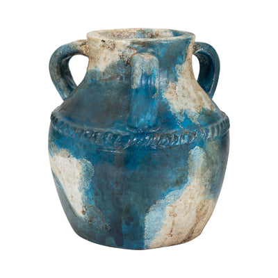 Terracotta, 10" Triple Handle Jug, Blue/ivory