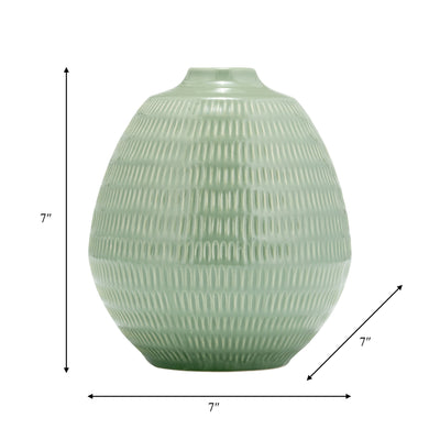 CER,7",STRIPE OVAL VASE,DARK SAGE