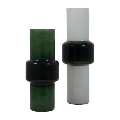 GLASS, 15" MODERN CYLINDER VASE, GREEN