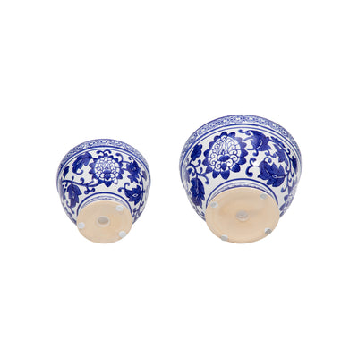 Cer, S/2 5/7" Bowl Chinoiserie Planters, Blue/wht