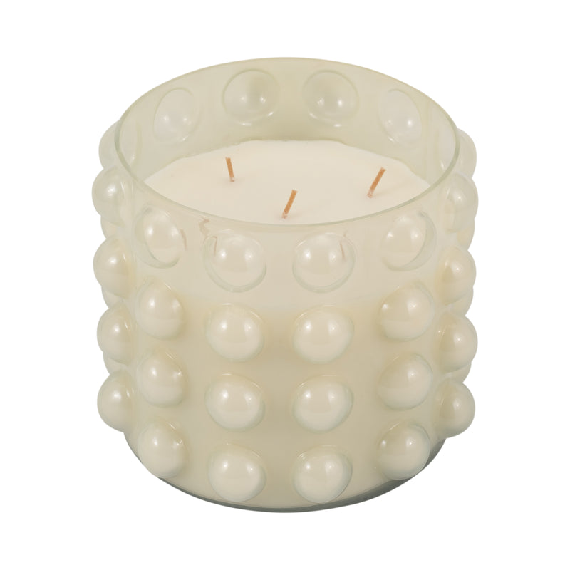 Glass, 9" 81 Oz Bubble Candle, Ivory