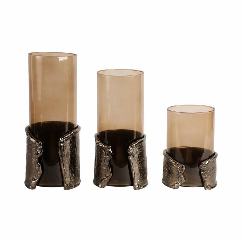 8" MAPUTO SM CANDLE HOLDER GLASS, BROWN