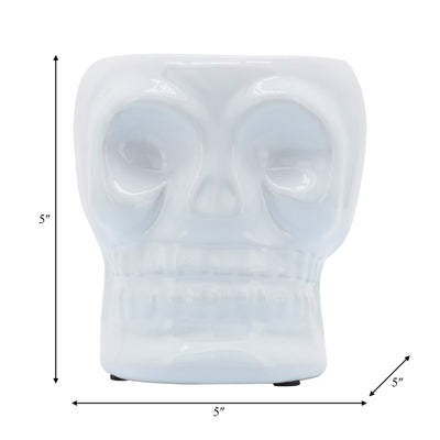 CER, 5" SKULL VASE, WHITE