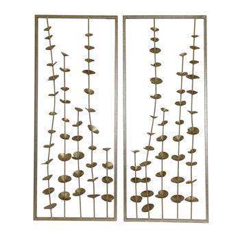 S/2 32" Small Blooms Metal Wall Panels, Gold