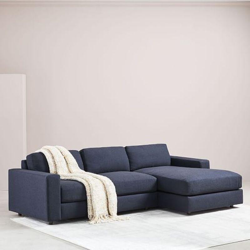 Elegant Dark Blue Linen L-Shaped Sofa - 90x250x170x45 cm - Swedish Wood By Alhome - 110111000