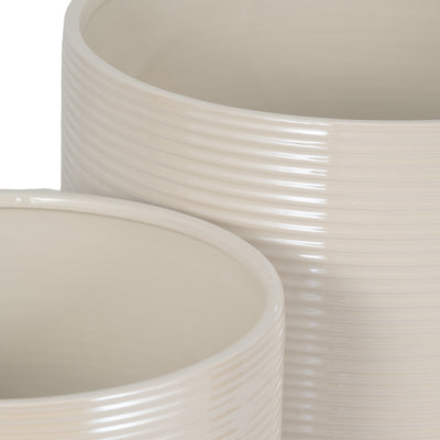 S/2 10/12" Iridescent Ribbed Planters, Ivory