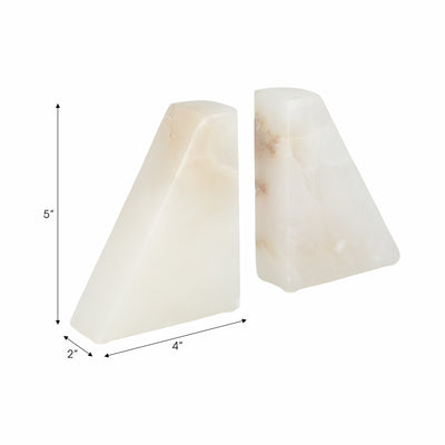 S/2 5" Alabaster Triangular Bookends, White