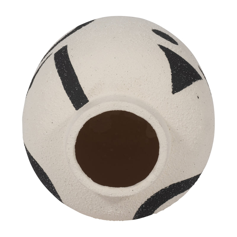 CER, 6" FUNKY BULBOUS VASE, IVORY/BLACK