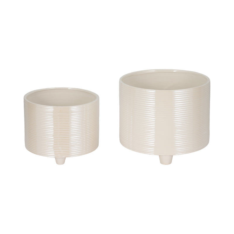 S/2 10/12" Iridescent Ribbed Planters, Ivory