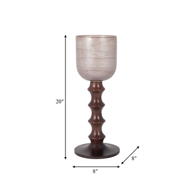 GLASS, 20" WOODEN BASE HURRICAN, BLUSH