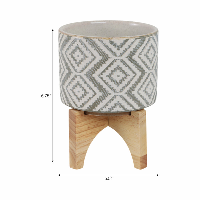 WHITE/GRAY PLANTER ON STAND 6.75"