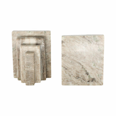 S/2 5" Onyx Marble Block Bookends, Tan