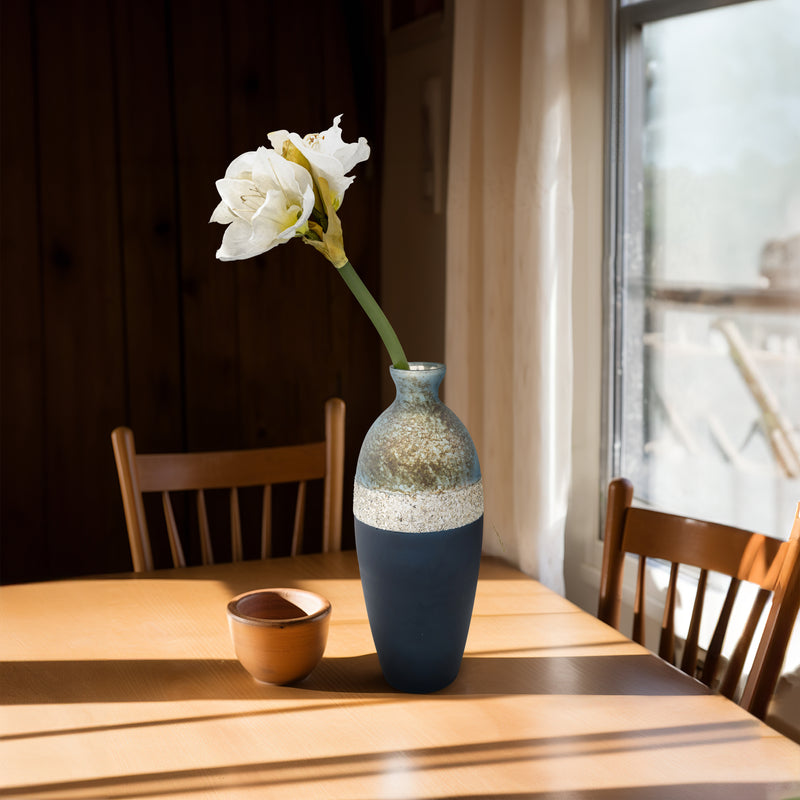 GLASS, 16" TRI-COLORED GLITTERED VASE, MULTI