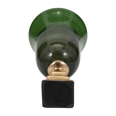 GLASS, 15" 5TH AVE VASE ON STAND, GREEN/GOLD