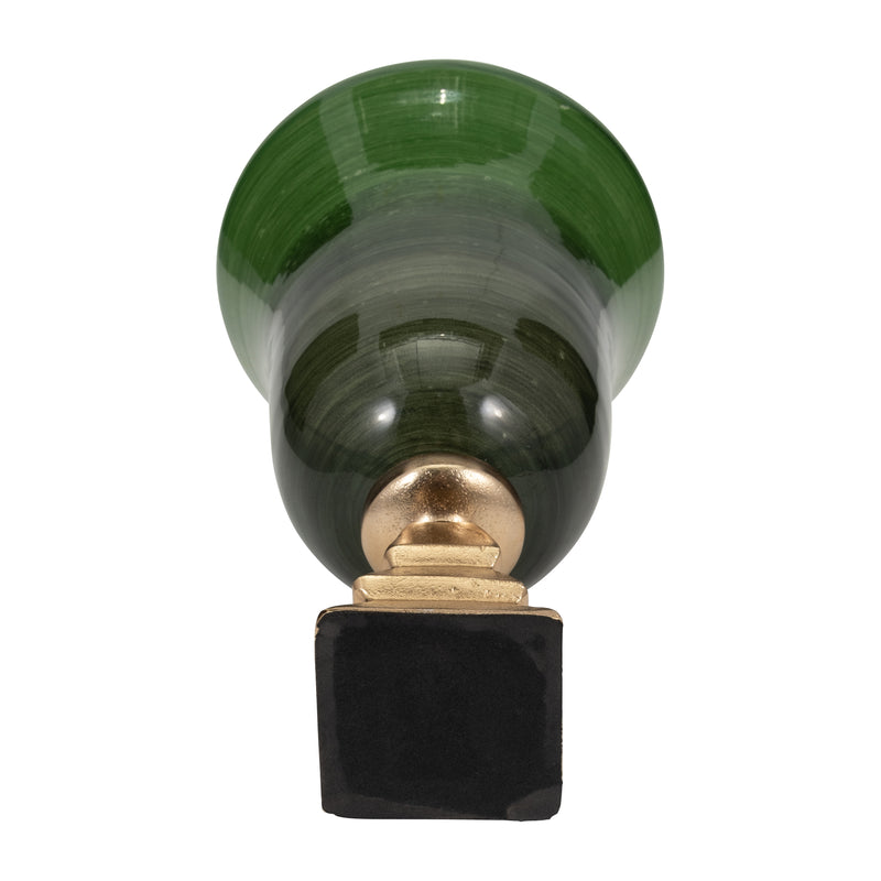 GLASS, 15" 5TH AVE VASE ON STAND, GREEN/GOLD