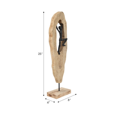 WOOD, 25" MAN CLIMBING ON LOG, NATURAL