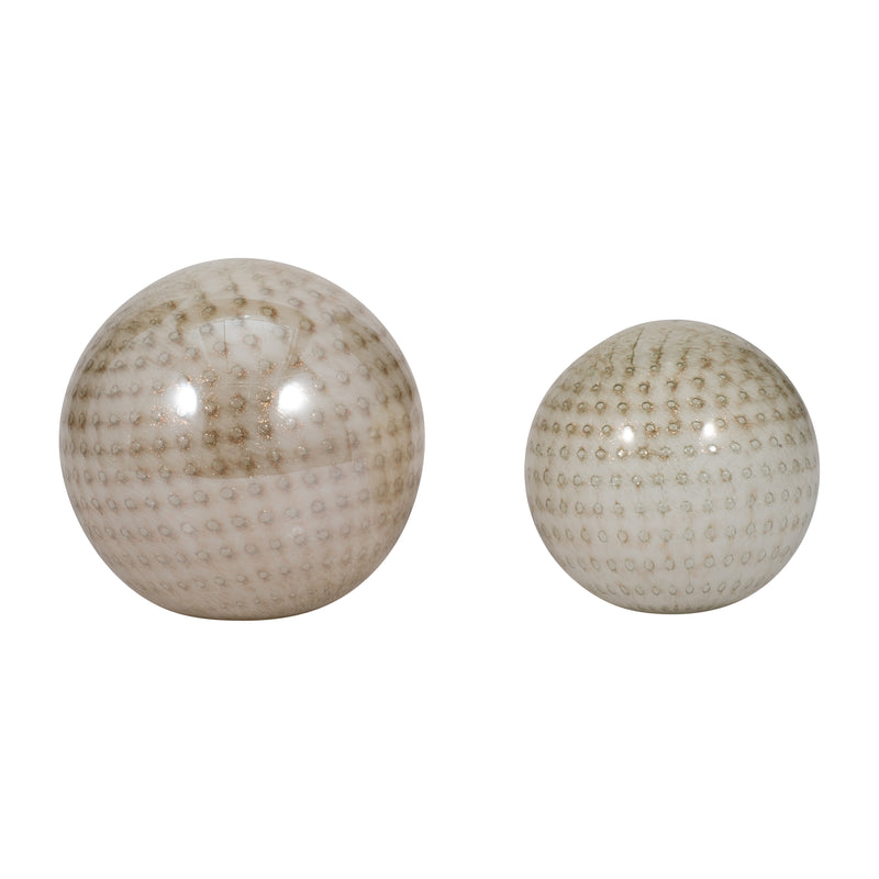 S/2 5/6" Meira Ivory Swirl Spheres